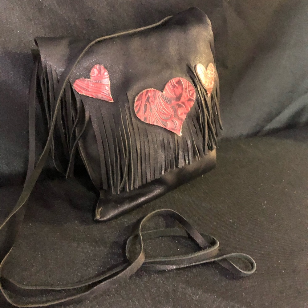 Black Leather Cross body bag 7x8